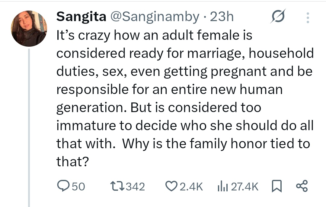 ankitatIIMA's tweet image. 💥 @Sanginamby Family and parents approval is compulsory for the marriage

Because the state will not come door to door when you are in crisis.

For the internal security of the nation and protection of the daughters it is very, very important that the male members of the woman&apos;s…