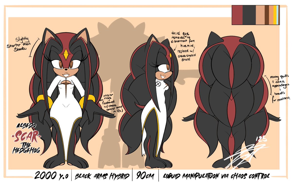 My AU is one in which Shadow the Hedgehog has a biological mother (my OC  Albedo, pictured below) who was abused by Black Doom (Shadow's father and,  effectively, her estranged husband/breeder) and, image size:1200x751