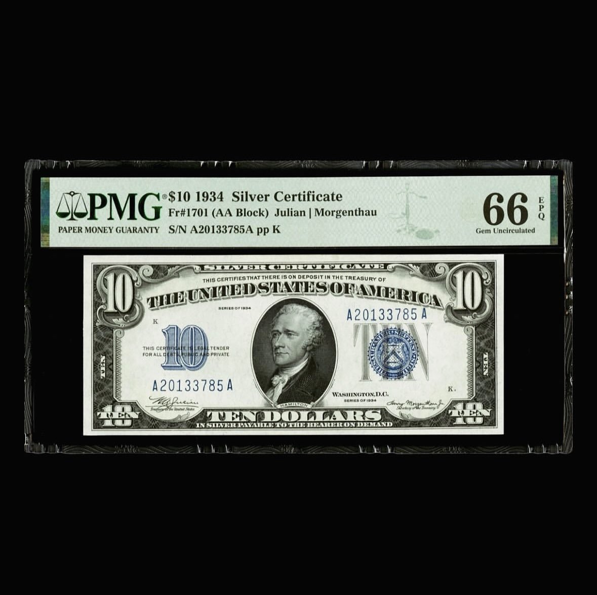 US_papermoney's tweet image. 1934 $10 Dollar Silver Certificate Fr.1701 Graded PMG 66 EPQ Gem Uncirculated AA Block 😍 Beautiful Series From My Collection. #sldcurrency #pmg #pmgnotes #sldcollection #uspapermoney #silvercertificate #uscurrency #currencycollection #currencycollection