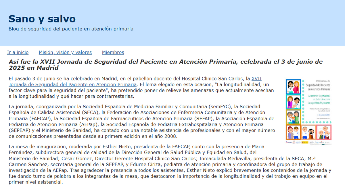 Así fue la XVII Jornada  de Seguridad del Paciente en Atención Primaria, el 3 de junio de 2025 en Madrid
. Resumen de contenidos
. Premios "Fernando Palacio" a las mejores comunicaciones
. Conferencia de clausura por Miguel Melguizo
#SegPac #SegPacAP
sano-y-salvo.blogspot.com/2025/06/asi-fu…