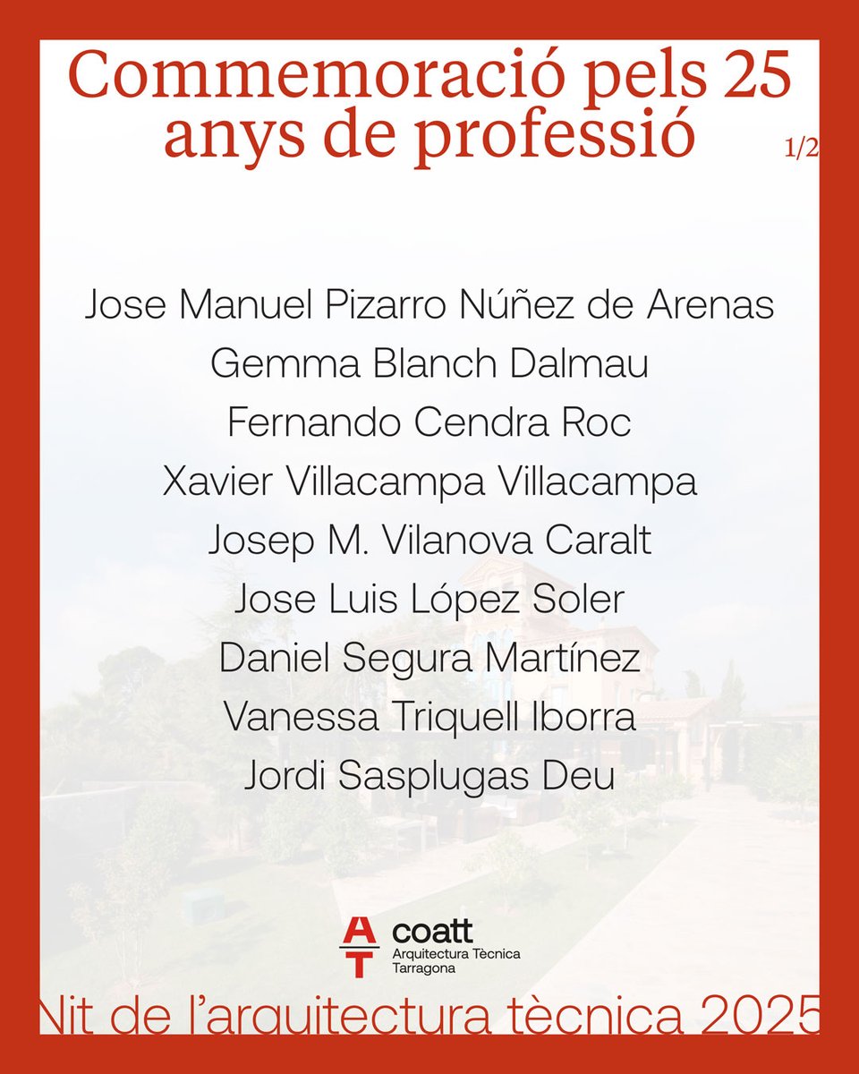 coattarragona's tweet image. 🎖️ Reconeixerem els 25 anys de trajectòria professional

 #Tarragona #COATT