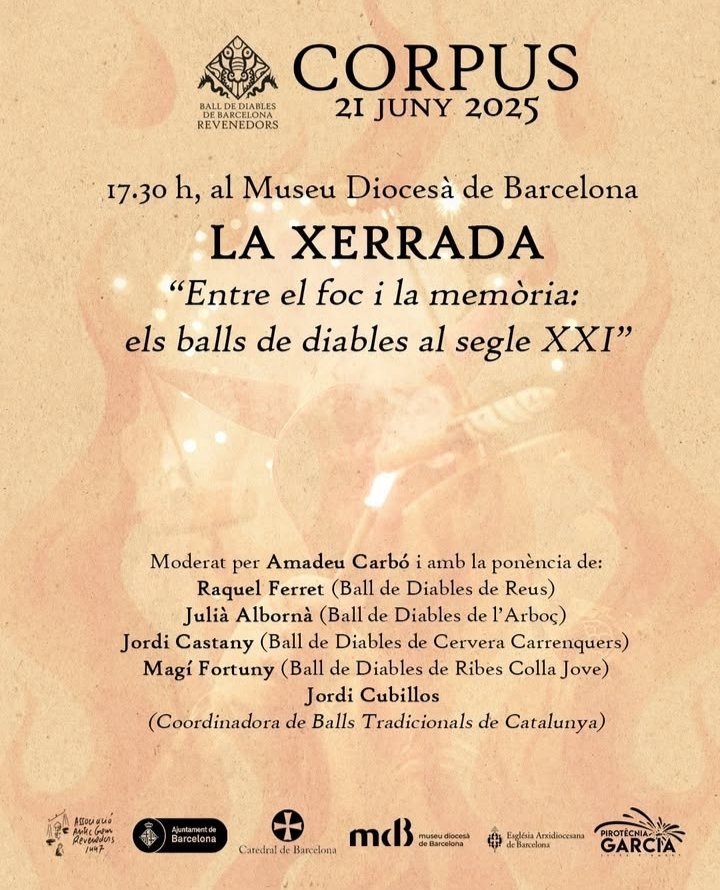 Dissabte 21 de juny  a les 17.30h estarem present al Museu Diocesà de Barcelona a la xerrada "Entre el foc i la memòria: els balls de diables al segle XXI"