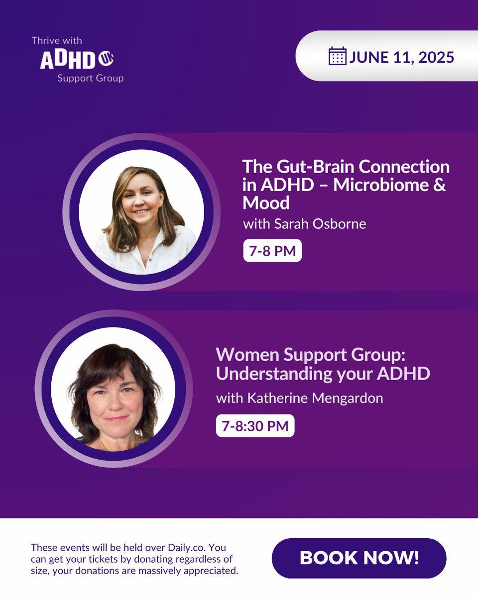 Two ADHD UK events are scheduled today. 
Join us to learn, share, and connect.

You can get your tickets by donating regardless of size (even £1, but the suggested donation is £5). We appreciate all your support.

Book your tickets here: events.adhduk.co.uk

#ADHDUK