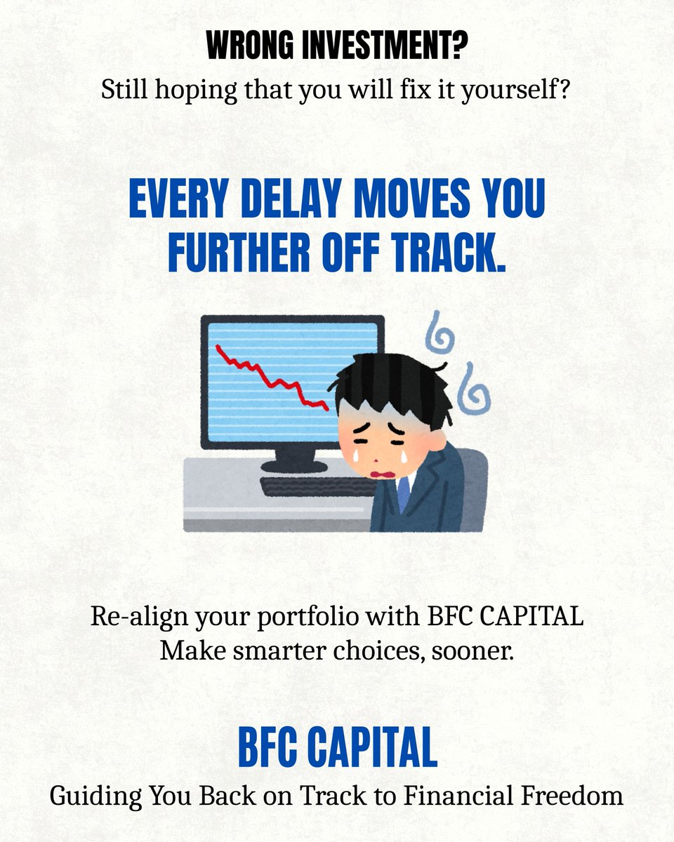 BFCCapital's tweet image. Is your Investment Portfolio underperforming?
Don&apos;t let delays exacerbate the issue. Realign your strategy with expert guidance from BFC Capital.

Our team will help you make informed decisions to get back on track and achieve financial freedom.

#MutualFundTips #SmartSIP