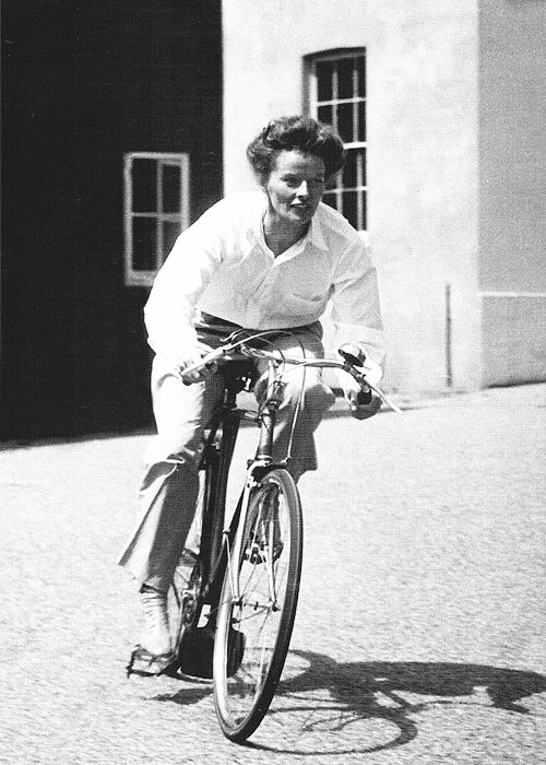 Actress Katharine Hepburn on a bicycle #WomensArt