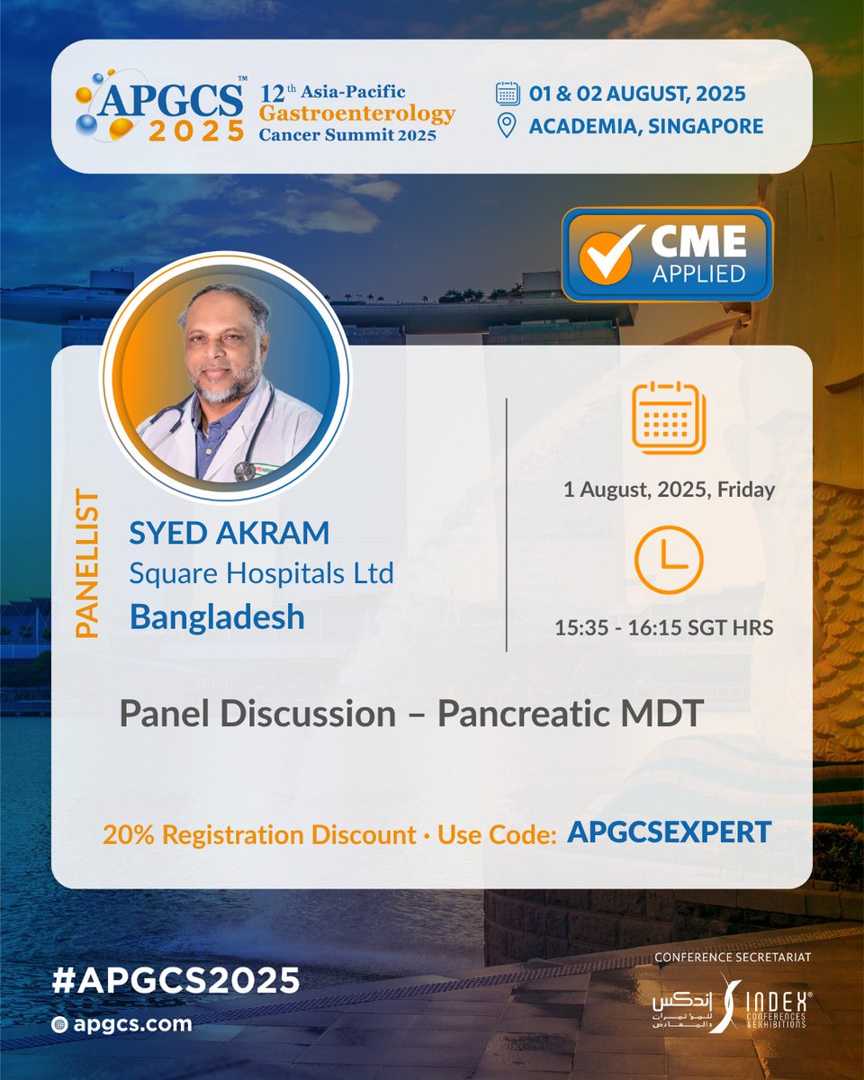 How can MDTs reshape pancreatic cancer care?

Join Dr. Syed Akram (Square Hospitals, Bangladesh) at #APGCS2025 for the Pancreatic MDT Panel Discussion.

1 Aug | 15:35–16:15 SGT

🎟️ Early bird promo valid until 30 June 2025 – register today!

#PancreaticCancer #MedicalConference