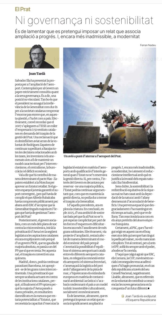 “Ni governança catalana ni sostenibilitat”. Article a ⁦<a href="/elperiodico/">El Periódico</a>⁩ sobre el projecte de l’ampliació de l’aeroport. ⁦per si és d’interès. ⁦<a href="/Esquerra_ERC/">Esquerra Republicana</a>⁩