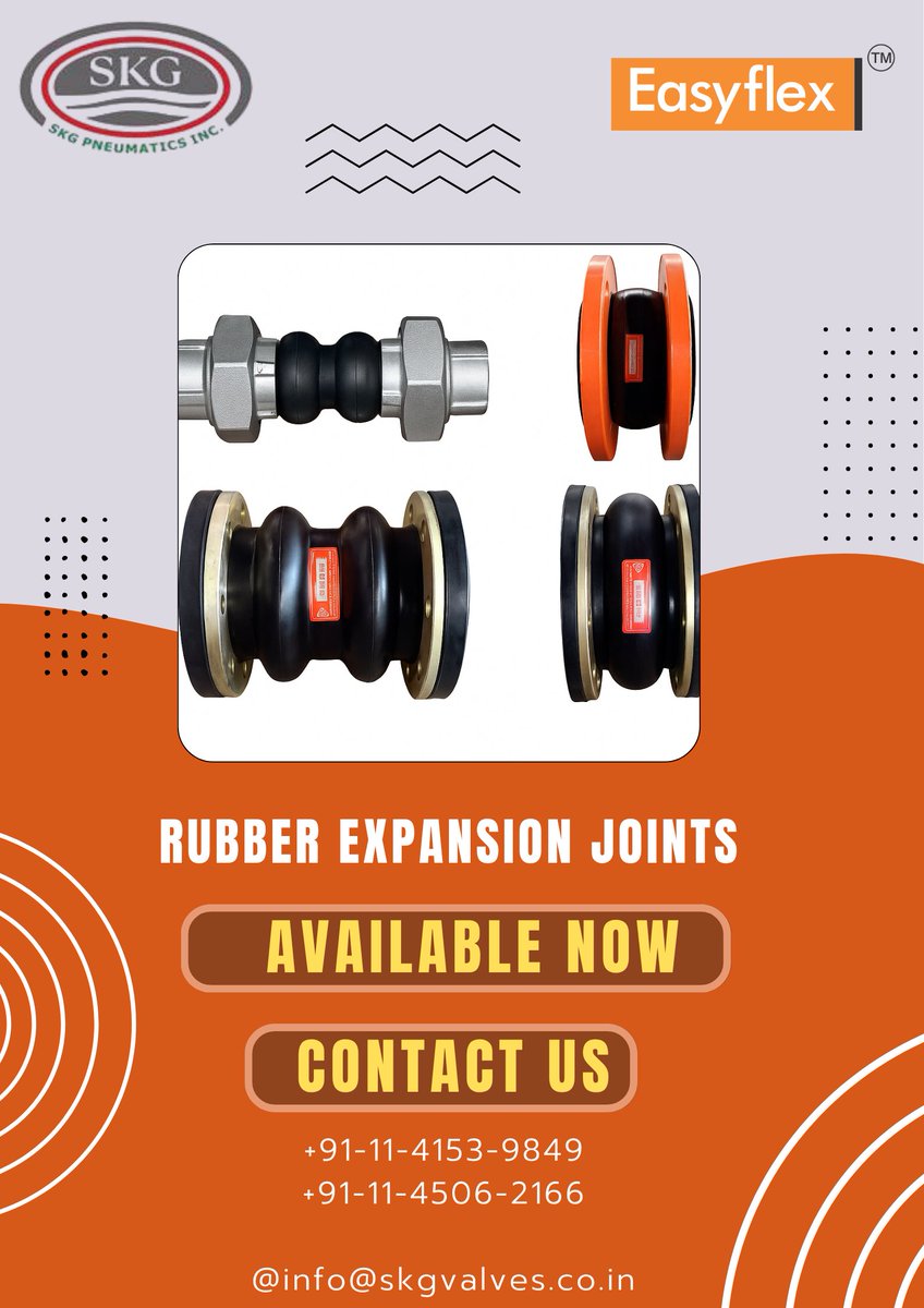 SKG_Pneumatics's tweet image. Choose Easyflex Rubber Expansion Joints by SKG Pneumatics for high-performance pipeline flexibility.
📩info@skgvalves.co.in
📞+91-11-4153-9849
#Easyflex #RubberExpansionJoint #IndustrialFittings #PlumbingSolutions #SKGPneumatics #HVAC #EngineeringExcellence #VibrationControl