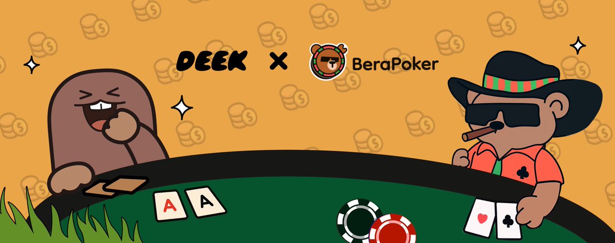 Deek (@deek_network) on Twitter photo Big Deeks, BeraPoker is launching a NFT collection and 25 whitelist spots just for you
🚨 Key Info:
⬩ Mint Price: TBA
⬩ Mint Date: TBA
⬩ Supply: 2,652 (1,326 poker preflop hands * 2)
⬩ Platform: <a href="/KingdomlyApp/">Kingdomly 🏰</a>
25 FCFS up to grab. Want in?
1⃣ Like + repost this
2⃣ Follow Big Deeks, BeraPoker is launching a NFT collection and 25 whitelist spots just for you
🚨 Key Info:
⬩ Mint Price: TBA
⬩ Mint Date: TBA
⬩ Supply: 2,652 (1,326 poker preflop hands * 2)
⬩ Platform: <a href="/KingdomlyApp/">Kingdomly 🏰</a>
25 FCFS up to grab. Want in?
1⃣ Like + repost this
2⃣ Follow
