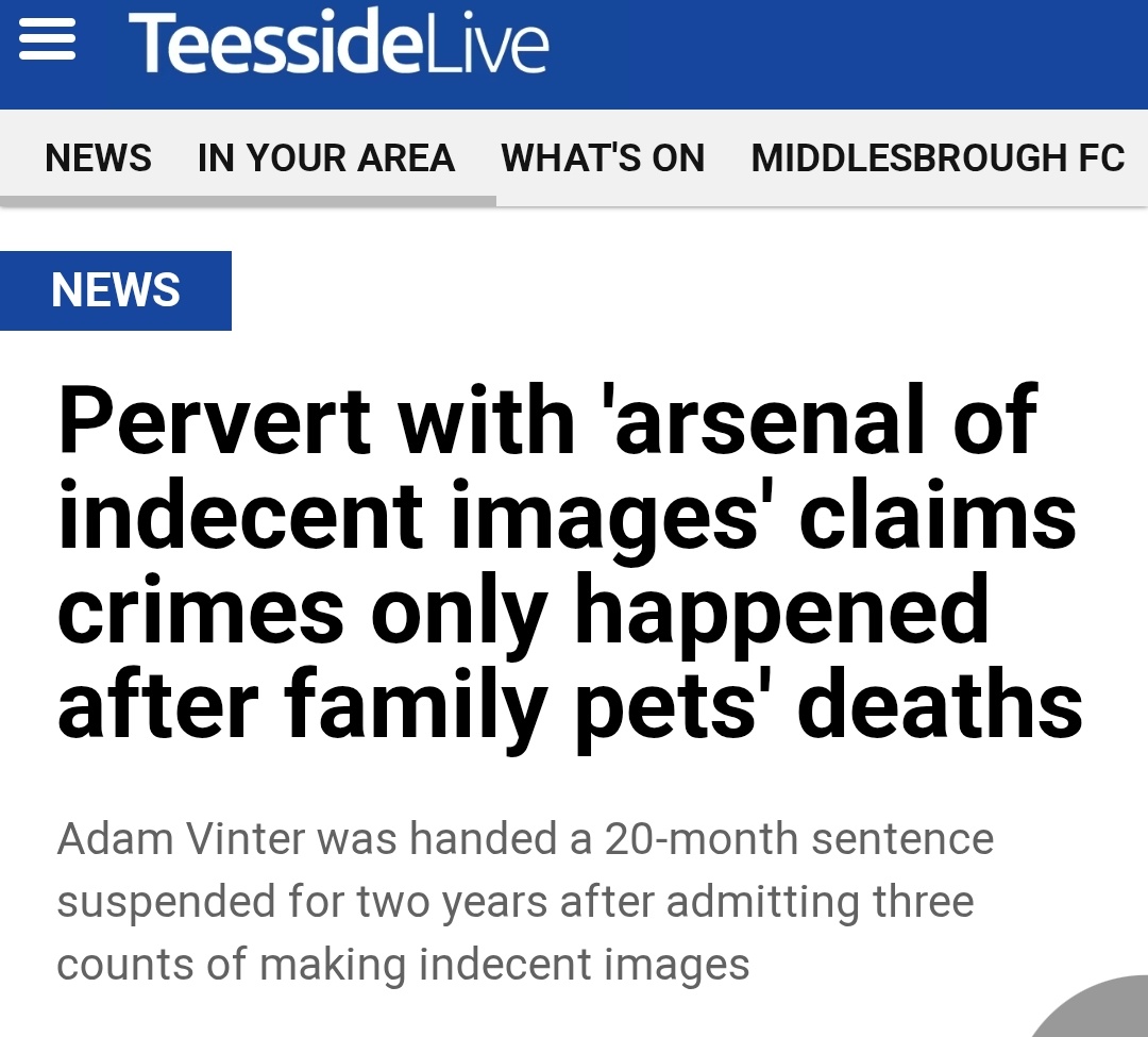 Wommando's tweet image. TEESSIDE: P@edophile, Adam Vinter, 46, caught with 700 HOURS of videos of C S A - with Judge Anthony Hawks saying one video was 'the worst he'd ever dealt with' - has walked free.

Vinter said his vile offending only occurred after he lost 2 family pets &amp;amp; 'felt isolated'.