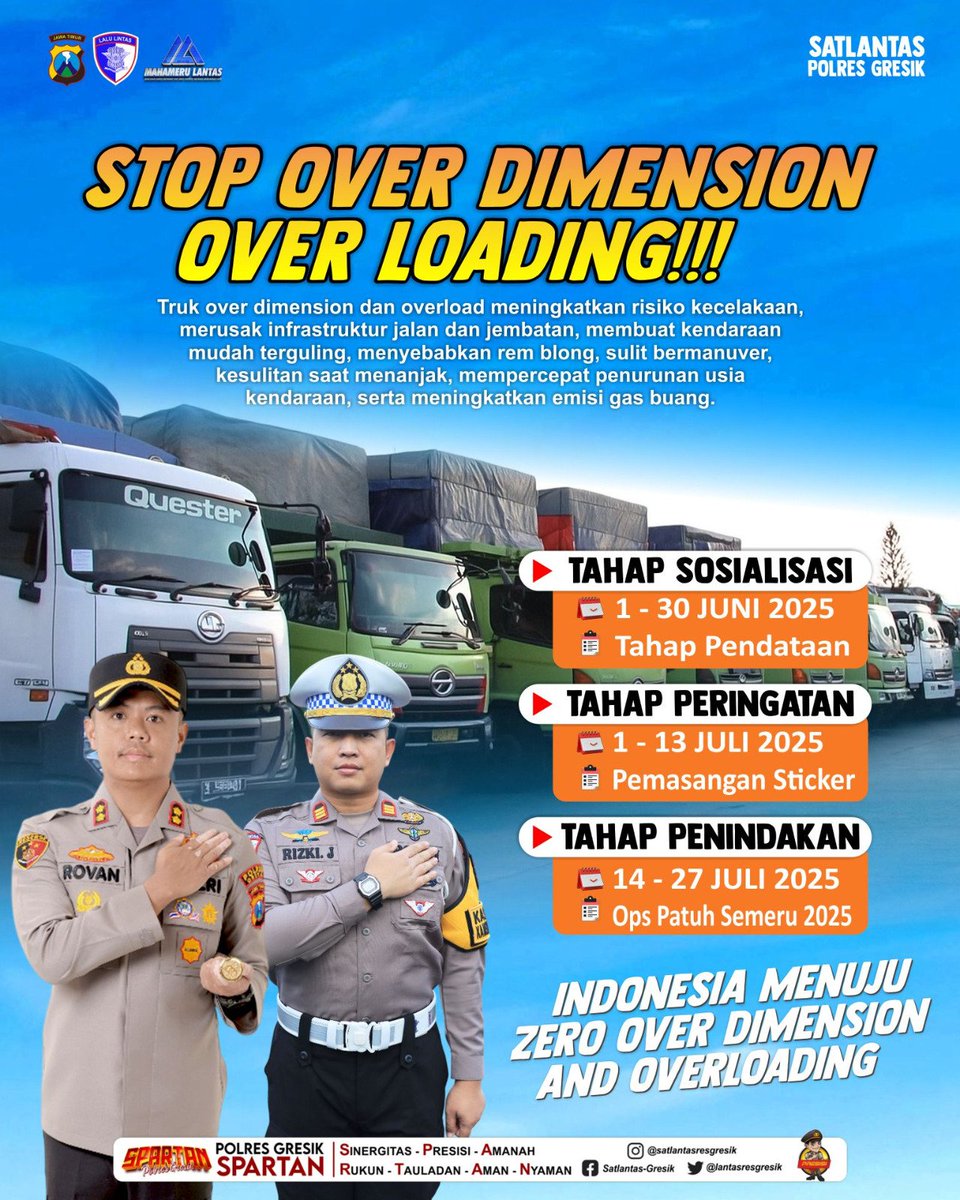 lantasresgresik's tweet image. Ayo bareng-bareng kita jaga Gresik ini.
Mari kita sukseskan Zero Over Dimension Overloading agar terciptanya lingkungan yang aman, nyaman dan selamat

#gresik #gresikzerodol #SatlantasPolresGresik