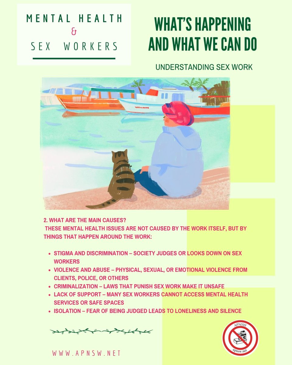 apnsw's tweet image. 🔍💡 Understanding Sex Work: The Mental Health Impact
This carousel helps you understand: How sex work and mental health are connected, what causes harm, what we can do to make things better
When we understand sex work, we can support sex workers with dignity, safety, and care.