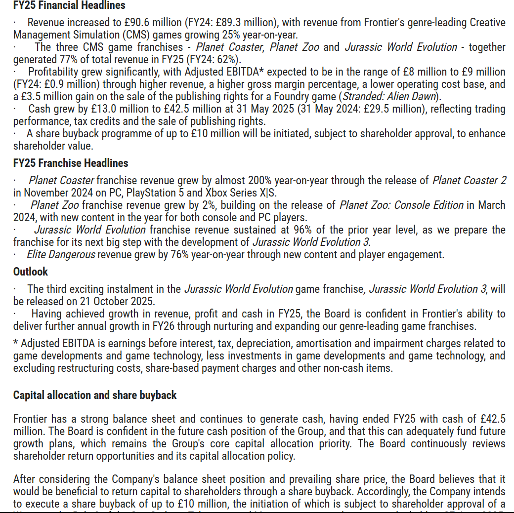 entrustTMF's tweet image. #FDEV Grontier Developments FY 25 Update

FY25 Trading Update - Strong Results and Increased Momentum

voxmarkets.co.uk/rns/announceme…