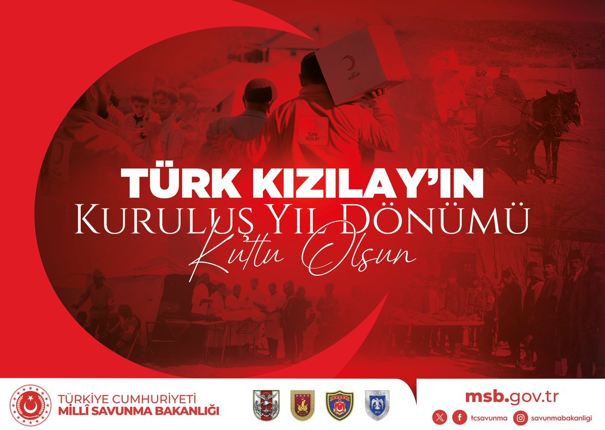 T.C. Millî Savunma Bakanlığı (@tcsavunma) on Twitter photo Asil milletimizin yardım eli olan Türk Kızılay’ın 157’nci kuruluş yıl dönümünü kutluyor, tüm <a href="/Kizilay/">Türk Kızılay</a> personeline çalışmalarında başarılar diliyoruz.
#MillîSavunmaBakanlığı
#Kızılay157Yaşında Asil milletimizin yardım eli olan Türk Kızılay’ın 157’nci kuruluş yıl dönümünü kutluyor, tüm <a href="/Kizilay/">Türk Kızılay</a> personeline çalışmalarında başarılar diliyoruz.
#MillîSavunmaBakanlığı
#Kızılay157Yaşında