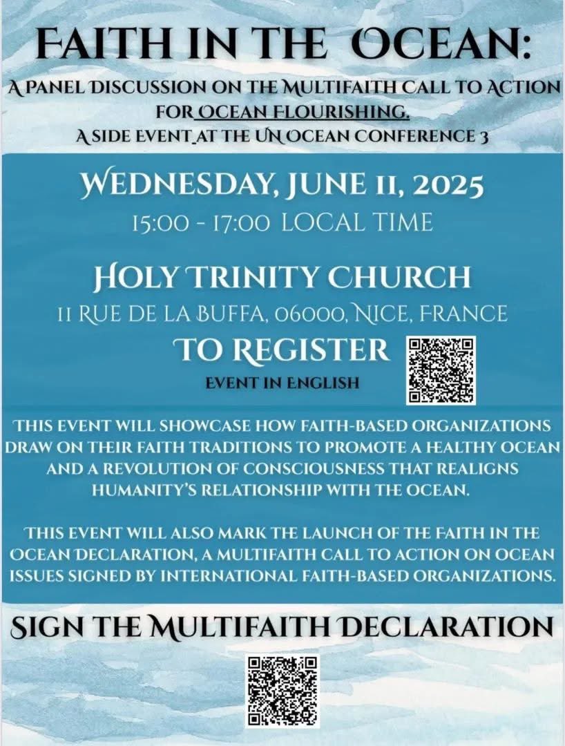 EcoBrahmaKumari's tweet image. 🌊 FAITH IN THE OCEAN: A Multifaith Call to Action for Ocean Flourishing 

Wednesday, June 11, 3-5pm, Holy Trinity Church, 11 Rue de la Buffa, 06000, Nice, France

youtube.com/live/NQW6tuBdY…

#FaithInTheOcean #UNOceanConference #OceanFlourishing #OceanConservation #ecobrahmakumaris