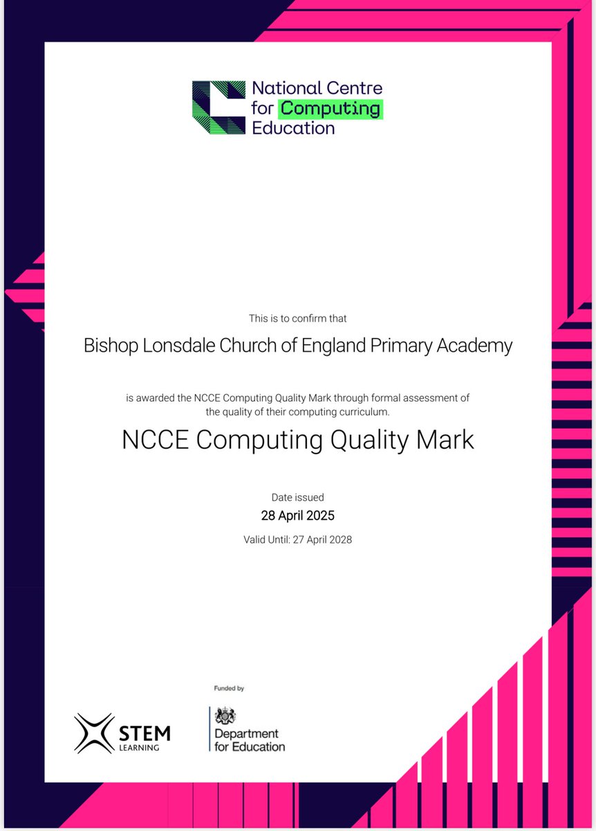 ๐ป ๐
๐
๐
ค๐
๐พ (@roartechpaul) on Twitter photo ๐ Big congrats to Bishop Lonsdale C of E Primary from all at St Chadโs for achieving the <a href="/WeAreComputing/">National Centre for Computing Education</a> Quality Mark! ๐ป๐
It was a pleasure supporting your computing lead on the journey to success (and sorting that digital badge ๐).
#Computing #NCCE #EdTech ๐ Big congrats to Bishop Lonsdale C of E Primary from all at St Chadโs for achieving the <a href="/WeAreComputing/">National Centre for Computing Education</a> Quality Mark! ๐ป๐
It was a pleasure supporting your computing lead on the journey to success (and sorting that digital badge ๐).
#Computing #NCCE #EdTech