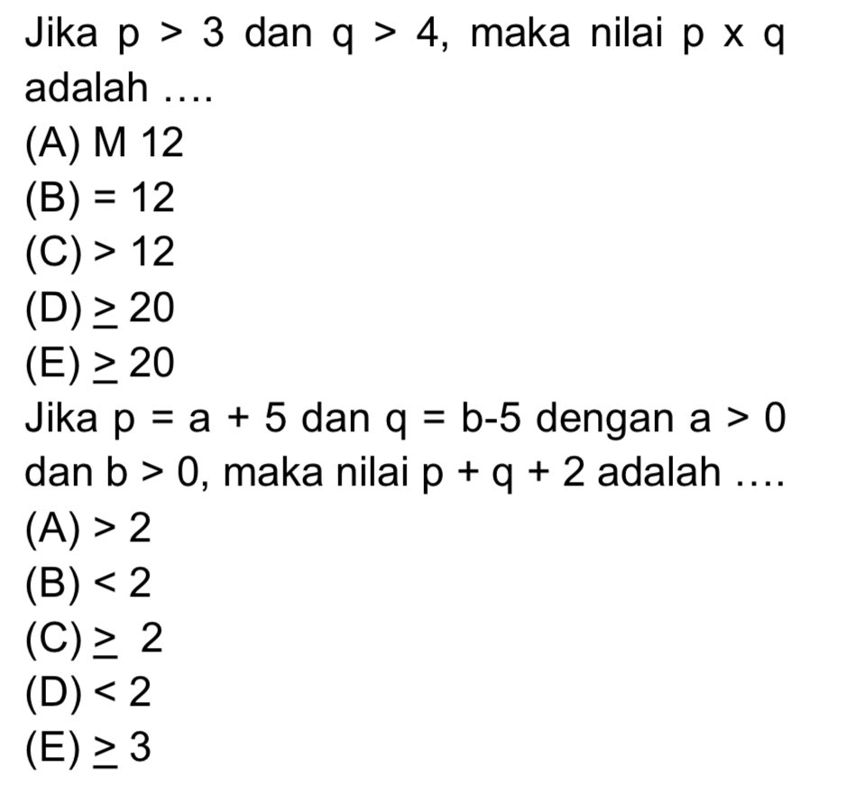 keicarts's tweet photo. TKDA ——
yang keluar di aku tuh logika, silogisme, negasi, ekivalensi yaa semacam itu lah. buat numerik nya pola bilangan, pola fibonacci, menentukan bilangan paling besar paling kecil, terus ada juga soal yang kaya gini (aku lupa itu materi apa) ini contoh soal dari um uns 2023 https://t.co/kv43Yd9xCT