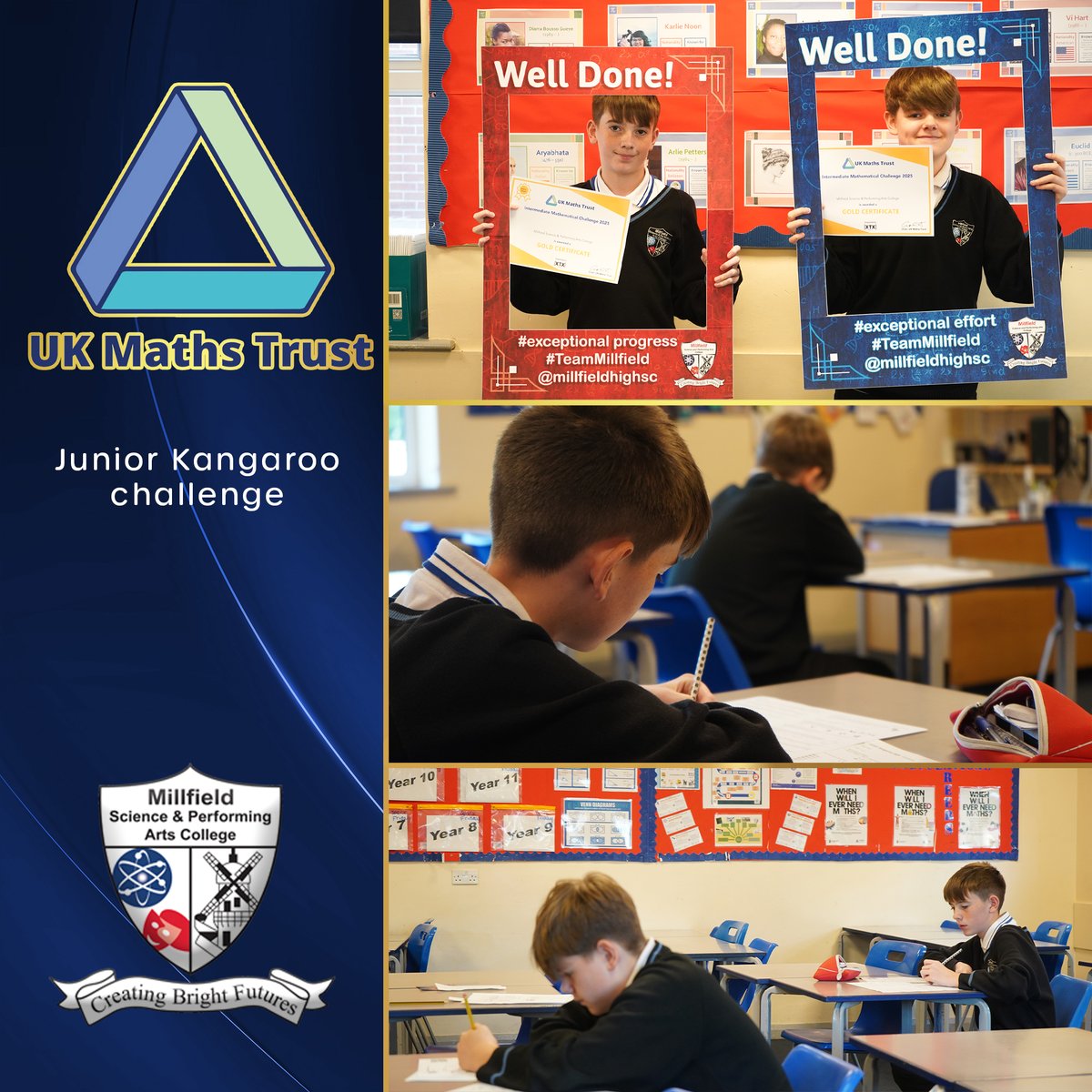 Wishing the best of luck to Joseph and Joey as they sit the Junior Kangaroo challenge today! 
A huge well done for qualifying — an amazing achievement already. We’re so proud of you both!  #UKMT #TeamMillfield