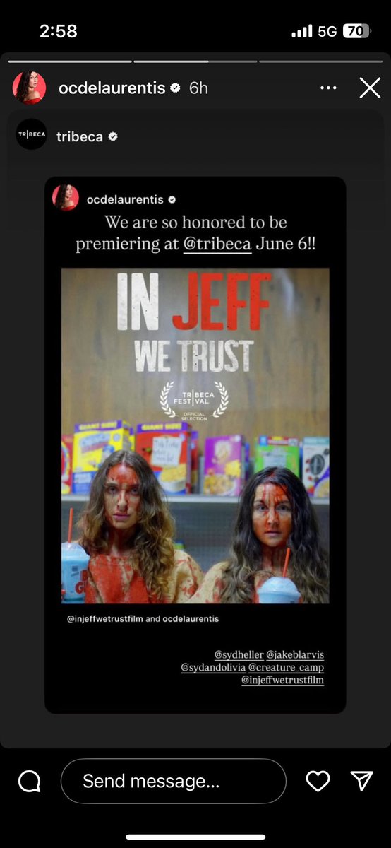 DianeFranklin80's tweet image. FINAL SCREENING of the FUNNIEST SHORT this coming Saturday night!! TRIBECA FF AMC theater. Check it out and meet actor/film makers, SYD & OLIVIA in person!! 🔥🔥🔥
Tickets at tribecafilm.com/films/in-jeff-… 😂🎬🔥
