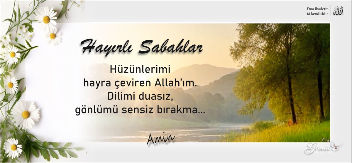 🕊️Hayırlı Sabahlar 🕊️

Hüzünlerimi hayata çeviren Allah’ım, dilimi duasız gönlümü sensiz bırakma… Amin