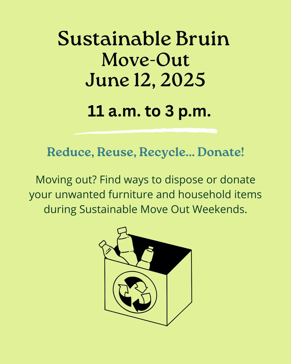 North Westwood Neighborhood Council (@officialnwwnc) on Twitter photo Help clean up campus and our neighborhood 6/11 and 6/12 with <a href="/UCLA/">UCLA</a> partners, <a href="/CD5LosAngeles/">Councilwoman Katy Yaroslavsky</a>, <a href="/LACitySAN/">LA Sanitation & Environment ♻️💧🌳</a>, <a href="/WestwoodVillage/">Westwood Village</a>, and more for Sustainable Bruin Move Out!: sustain.ucla.edu/move-out-resou… <a href="/UCLAadvocacy/">UCLA Advocacy</a> <a href="/sustainUCLA/">UCLA Sustainability</a> <a href="/UCLAVolunteer/">UCLA Volunteer</a> Help clean up campus and our neighborhood 6/11 and 6/12 with <a href="/UCLA/">UCLA</a> partners, <a href="/CD5LosAngeles/">Councilwoman Katy Yaroslavsky</a>, <a href="/LACitySAN/">LA Sanitation & Environment ♻️💧🌳</a>, <a href="/WestwoodVillage/">Westwood Village</a>, and more for Sustainable Bruin Move Out!: sustain.ucla.edu/move-out-resou… <a href="/UCLAadvocacy/">UCLA Advocacy</a> <a href="/sustainUCLA/">UCLA Sustainability</a> <a href="/UCLAVolunteer/">UCLA Volunteer</a>