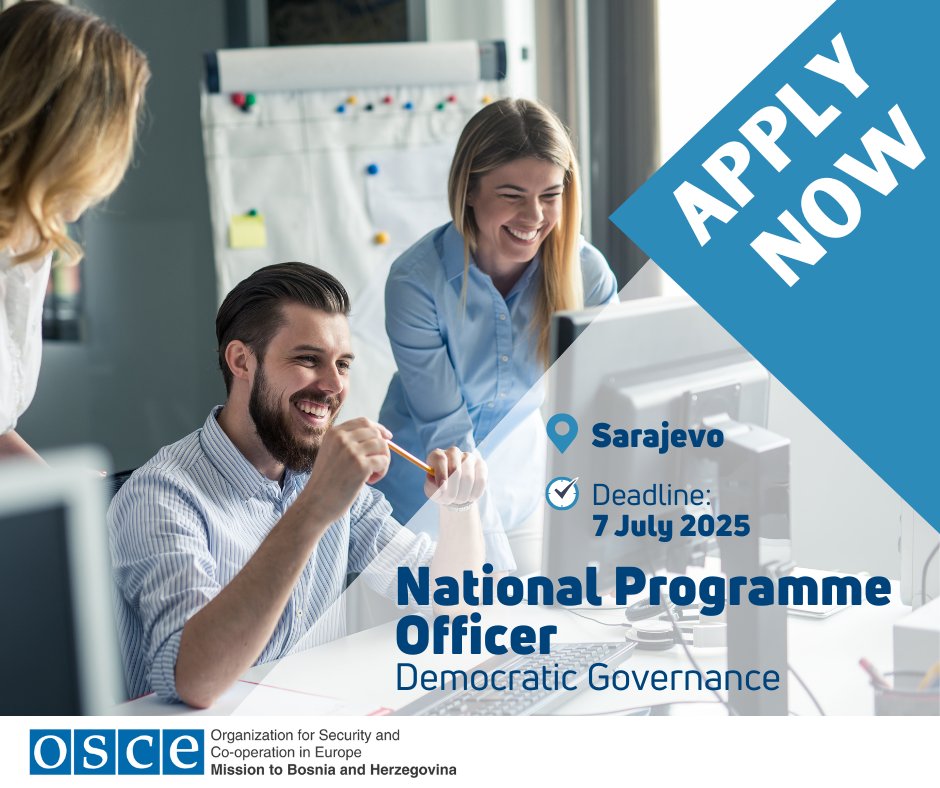 OSCE Mission to BiH ๐ง๐ฆ (@oscebih) on Twitter photo ๐ข ๐ช๐ฒ'๐ฟ๐ฒ ๐ต๐ถ๐ฟ๐ถ๐ป๐ด!
The OSCE Mission to BiH is looking for a ๐ก๐ฎ๐๐ถ๐ผ๐ป๐ฎ๐น ๐ฃ๐ฟ๐ผ๐ด๐ฟ๐ฎ๐บ๐บ๐ฒ ๐ข๐ณ๐ณ๐ถ๐ฐ๐ฒ๐ฟ (๐ก๐ฃ๐ญ) to join our team in Sarajevo! ๐ง๐ฆ
๐ Location: Sarajevo
๐
Deadline to apply: 7 July 2025
๐ Apply now: tinyurl.com/2zxnm4x5
Join us in making a ๐ข ๐ช๐ฒ'๐ฟ๐ฒ ๐ต๐ถ๐ฟ๐ถ๐ป๐ด!
The OSCE Mission to BiH is looking for a ๐ก๐ฎ๐๐ถ๐ผ๐ป๐ฎ๐น ๐ฃ๐ฟ๐ผ๐ด๐ฟ๐ฎ๐บ๐บ๐ฒ ๐ข๐ณ๐ณ๐ถ๐ฐ๐ฒ๐ฟ (๐ก๐ฃ๐ญ) to join our team in Sarajevo! ๐ง๐ฆ
๐ Location: Sarajevo
๐
Deadline to apply: 7 July 2025
๐ Apply now: tinyurl.com/2zxnm4x5
Join us in making a