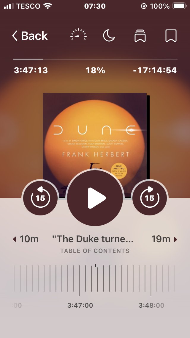 If I listen to this everyday do to and from work, I will be finished as I drive home from work on the last day before the holidays ☺️☺️☺️I wasn’t sure if it as first, but I’m getting into it. It’s a great audiobook.