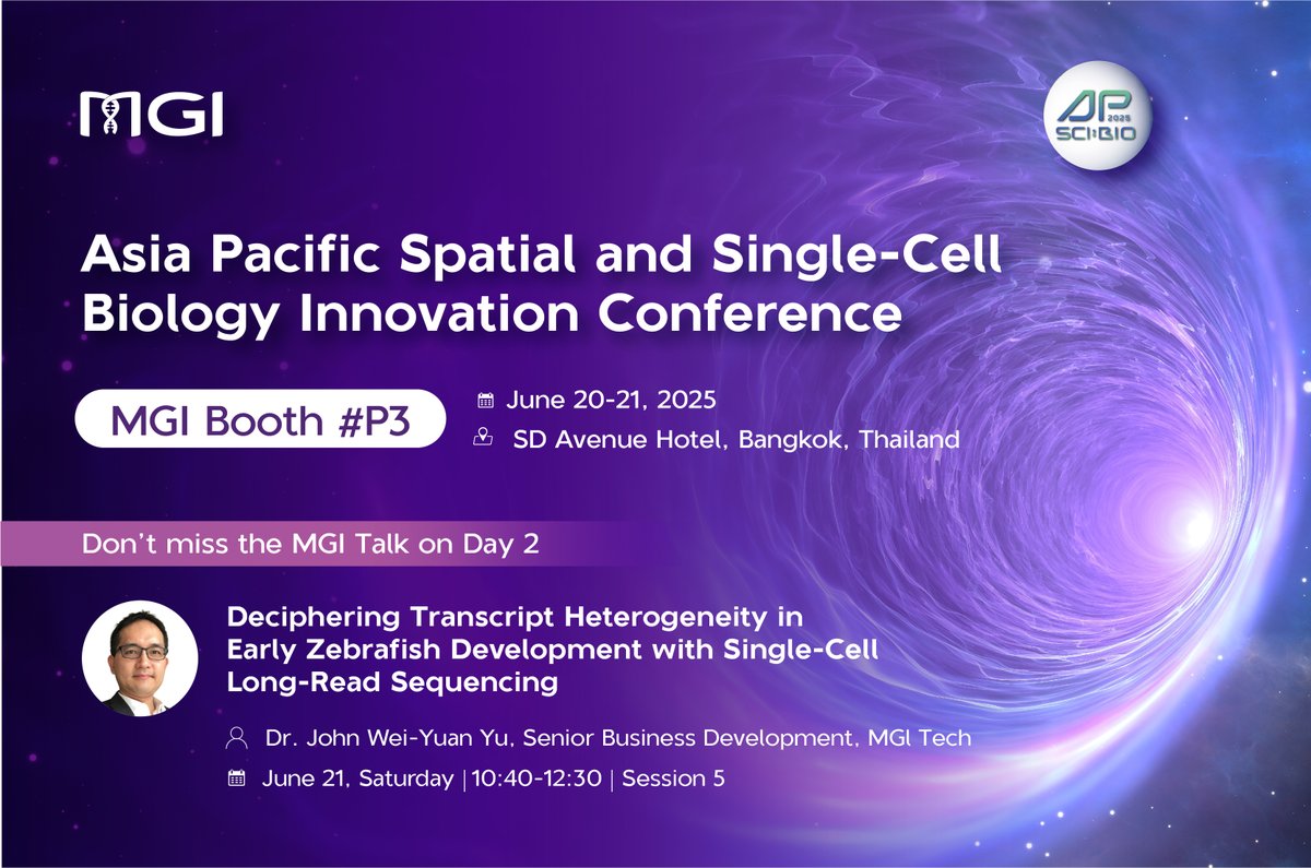 🌏 Join us at #APSciBio2025 from June 20–21 in #Bangkok to explore our latest innovations. Don't miss our talk Day 2, Session 5 to learn about the application of MGI’s single-cell RNA-seq combined with #CycloneSEQ.
For the full program: ap-scibio.org/schedule
#EVENT #Thailand