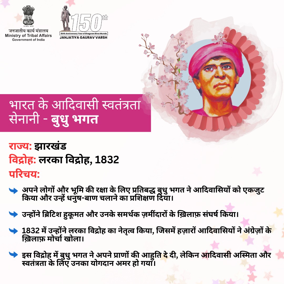 भारत के आदिवासी स्वतंत्रता सेनानी | बुधु भगत 

#BudhuBhagat #TribalFreedomFighter #Jharkhand #JanJatiyaGauravVarsh #TribalHeroes #MoTA #BirsaMunda150