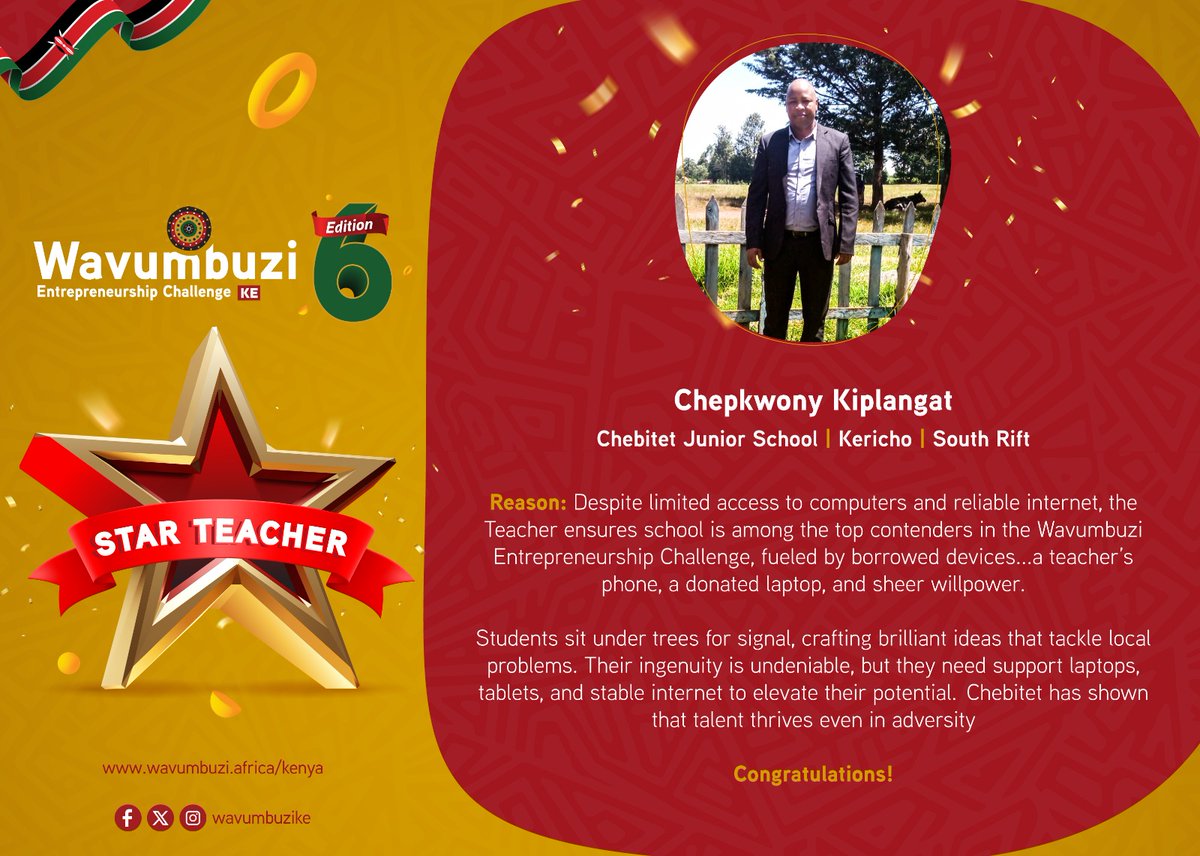 🌟 Shout-out to our Week 4 Teacher Stars for going above and beyond to champion Wavumbuzi in your schools! 🙌
As an extra-curricular activity, Wavumbuzi relies on dedicated teachers like you to spark learner engagement. We appreciate you! 👏📚 
#TeachersOfKenya
#KenyaTeachers