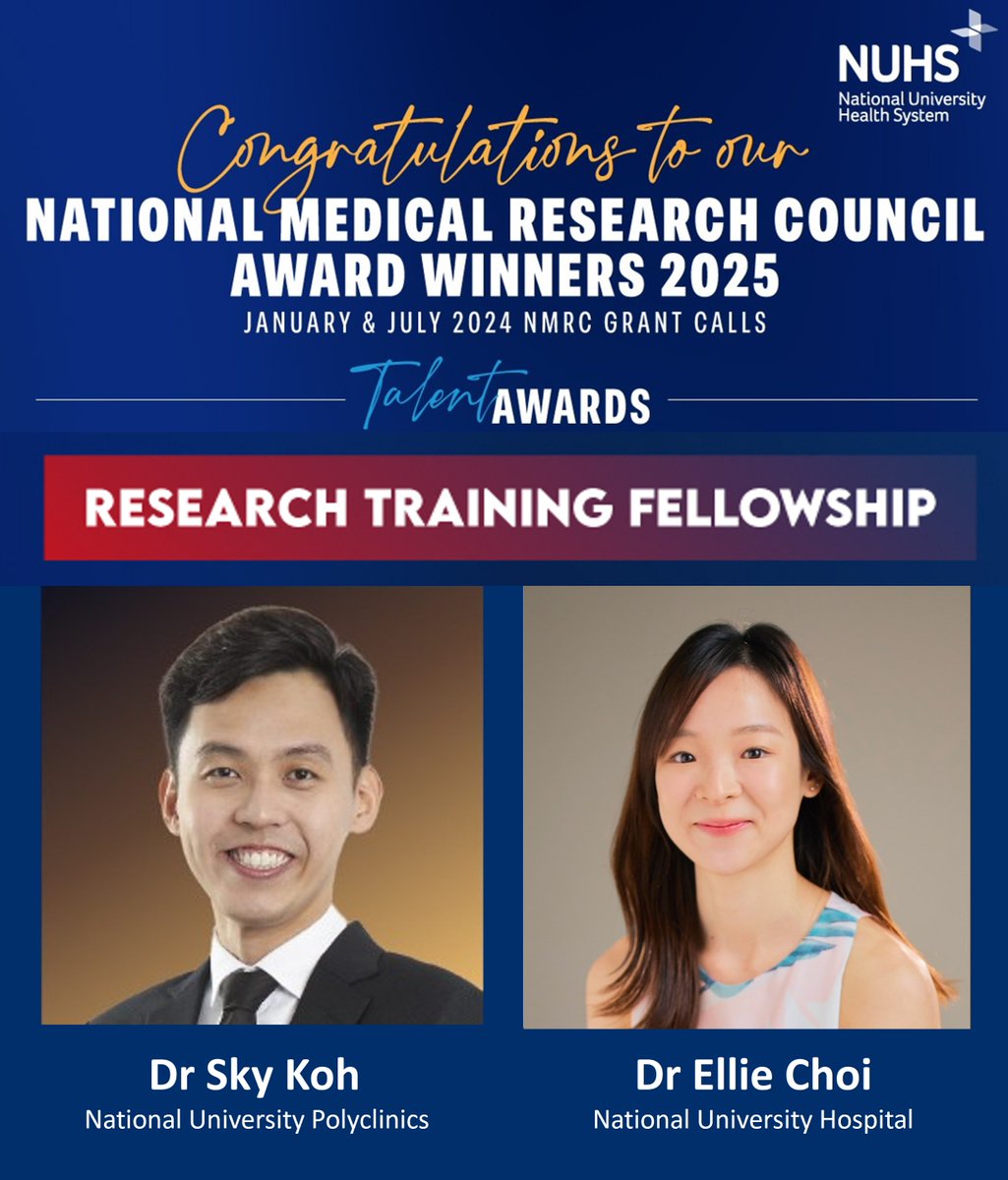 🎉 Congrats to Dr Sky Koh &amp; Dr Ellie Choi on receiving the National Medical Research Council (NMRC) Research Training Fellowship 2025! We’re proud to see our DFM family making a meaningful impact.

#NMRC #NUS #NUP #HealthcareInnovation #ResearchExcellence #NUSFamilyMed