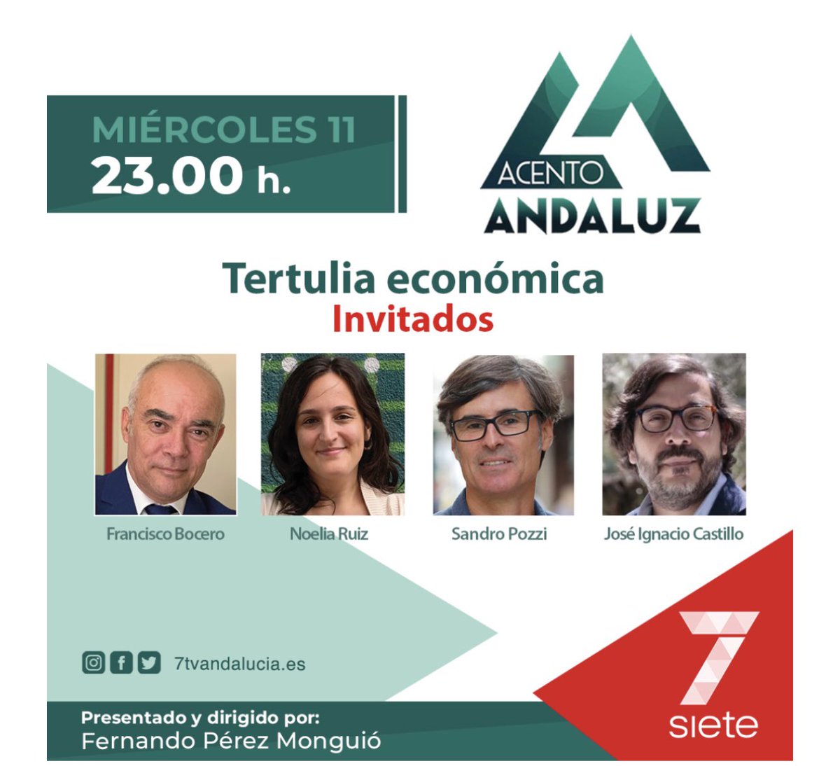 #TertuliaEconomica en #AcentoAndaluz de
<a href="/7TVAndalucia/">7TV Andalucía</a>
A 23h <a href="/FP_Monguio/">Fernando P. Monguió</a> conducirá análisis de <a href="/PacoBocero/">Francisco J. Bocero</a> <a href="/sandro_pozzi/">Sandro Pozzi</a> <a href="/NoeliaRuizAlba/">Noelia Ruiz Alba</a> y José Ignacio Castillo sobre tipos d interés, bajada del paro y control de contratos sanitarios. Columna #ElIdealAndaluz de <a href="/FernandoSantia5/">Fernando Santiago</a>