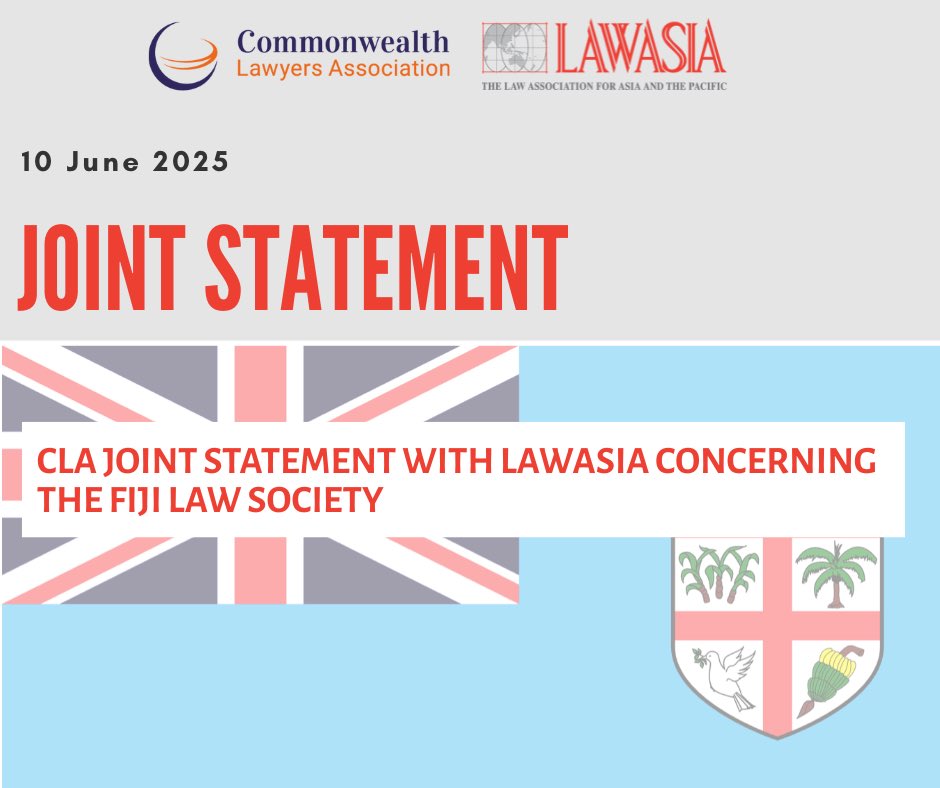 CLA JOINT STATEMENT WITH LAWASIA CONCERNING THE FIJI LAW SOCIETY

Read full statement: tinyurl.com/37tnztvr

#statements