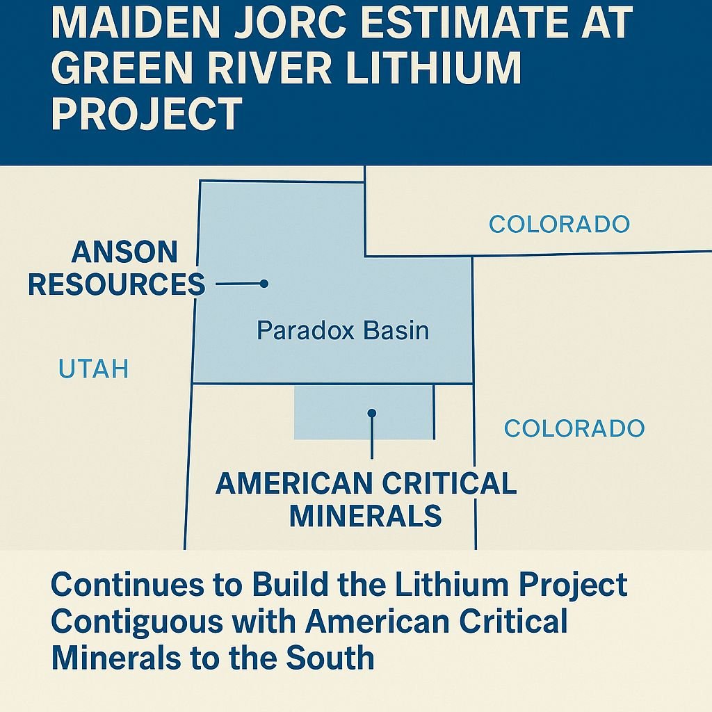 MineralsCorp's tweet image. 🚨 Anson Resources just released a major milestone — and it's great news for American Critical Minerals (CSE: KCLI)
Anson unveiled a maiden JORC Resource Estimate at its Green River Lithium Project in Utah. Why does that matter to KCLI? Because Anson’s land is contiguous with…