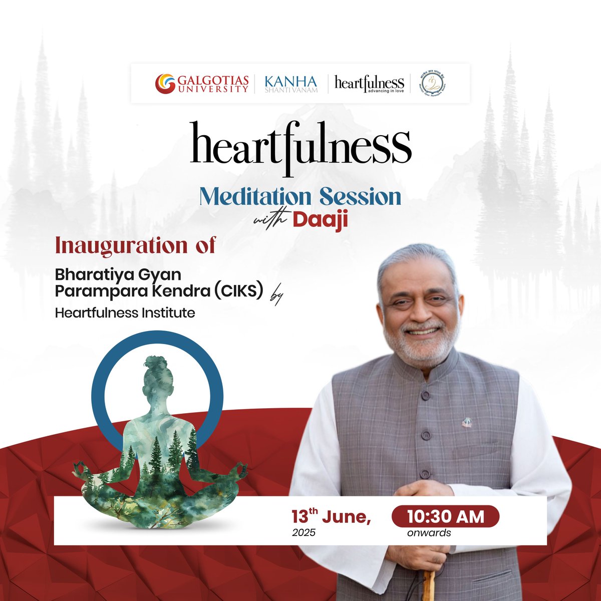 Galgotias University to Host Heartfulness Meditation Session with Daaji

Galgotias University, in collaboration with the Heartfulness Institute and Kanha Shanti Vanam, is honoured to welcome Daaji – Guide of the Heartfulness Movement and President of Shri Ram Chandra Mission –