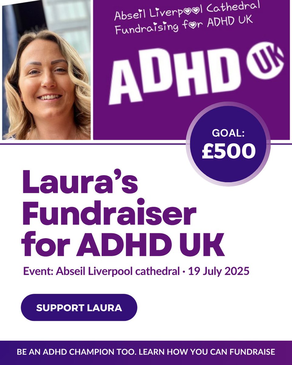 Huge shoutout to our amazing ambassador, Laura, who's taking her commitment to new heights for ADHD UK! ✨ On July 19th, Laura is bravely abseiling down the Liverpool Cathedral to raise essential funds the charity.

This isn't just an incredible personal challenge for Laura; it's