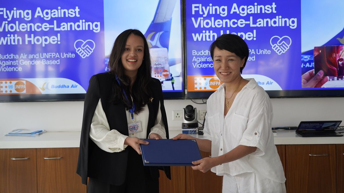 UNFPANepal's tweet photo. UNFPA &amp; Buddha Air have partnered to raise awareness on gender-based violence—embedding life-saving messages into boarding passes, leaflets &amp; the in-flight Yatra magazine. ✈️

A powerful step towards safer skies and a more informed Nepal. https://t.co/JTSv5m74iz