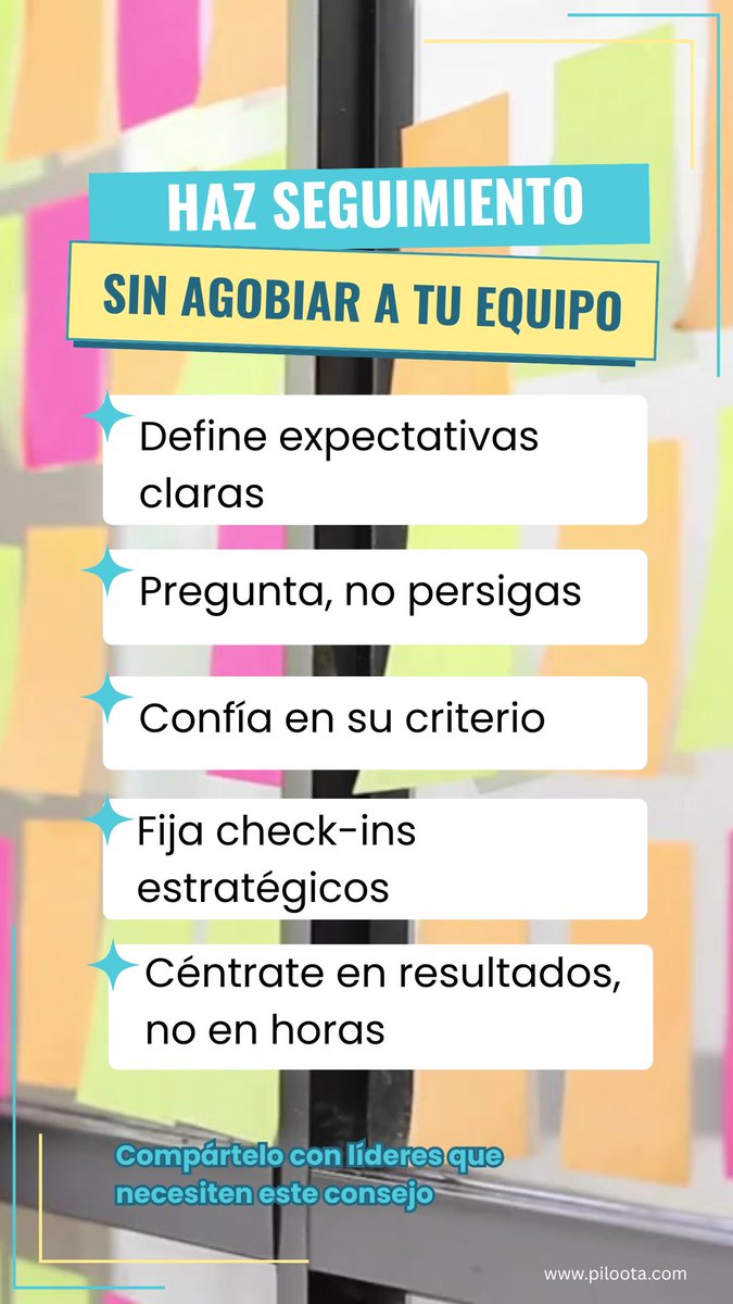 Haz seguimiento sin agobiar a tu equipo:
- Define expectativas
- Pregunta, no persigas
- Confía en tu equipo
- Check-ins estratégicos
- Enfócate en resultados
Guárdalo y compártelo.
#liderazgo #rrhh #equipos
