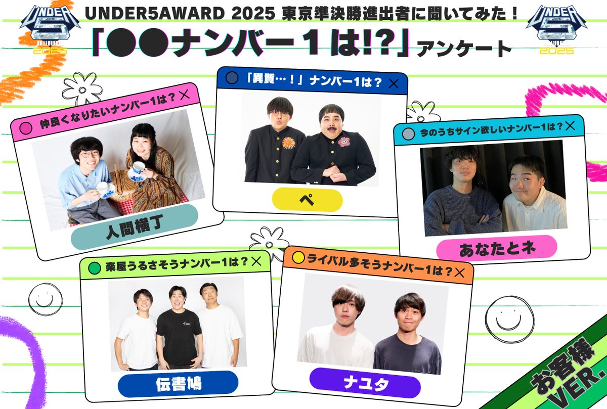 UNDER5AWARD ／ 〇〇ナンバー1は誰⁉️」アンケート ＼ 東京準決勝進出 