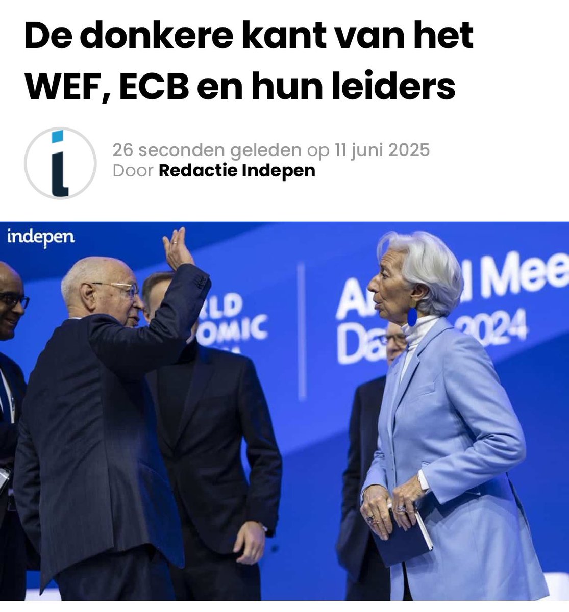 Begin april dit jaar nam Klaus Schwab onverwacht afscheid van ‘zijn’ WEF. Enkele dagen later werd bekend dat Schwab wordt vervolgd voor fraude en/of corruptie. Schwab ontkent uiteraard de beschuldigingen. Eind mei kwam uit dat hij als zijn opvolger Christine Lagarde van de ECB