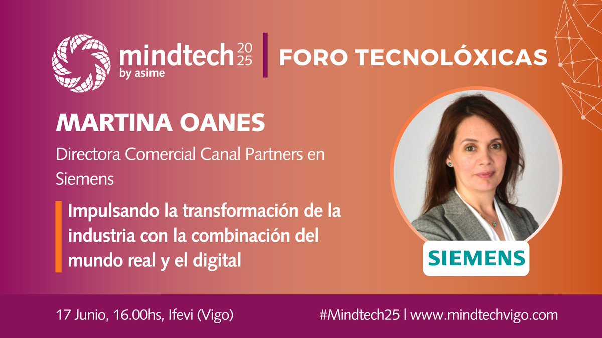 Siemens España (@siemens_es) on Twitter photo 🏭¿Cómo impulsar la transformación de la industria con la combinación del mundo real y el digital?📈
🗣️ Nuestra compañera, Martina Oanes, te responde el 17 de junio en el #ForoTecnolóxicas organizado por <a href="/MindtechVigo/">MindtechVigo</a>.
Inscríbete aquí 👉 sie.ag/6qby8d
#MindTech2025 🏭¿Cómo impulsar la transformación de la industria con la combinación del mundo real y el digital?📈
🗣️ Nuestra compañera, Martina Oanes, te responde el 17 de junio en el #ForoTecnolóxicas organizado por <a href="/MindtechVigo/">MindtechVigo</a>.
Inscríbete aquí 👉 sie.ag/6qby8d
#MindTech2025