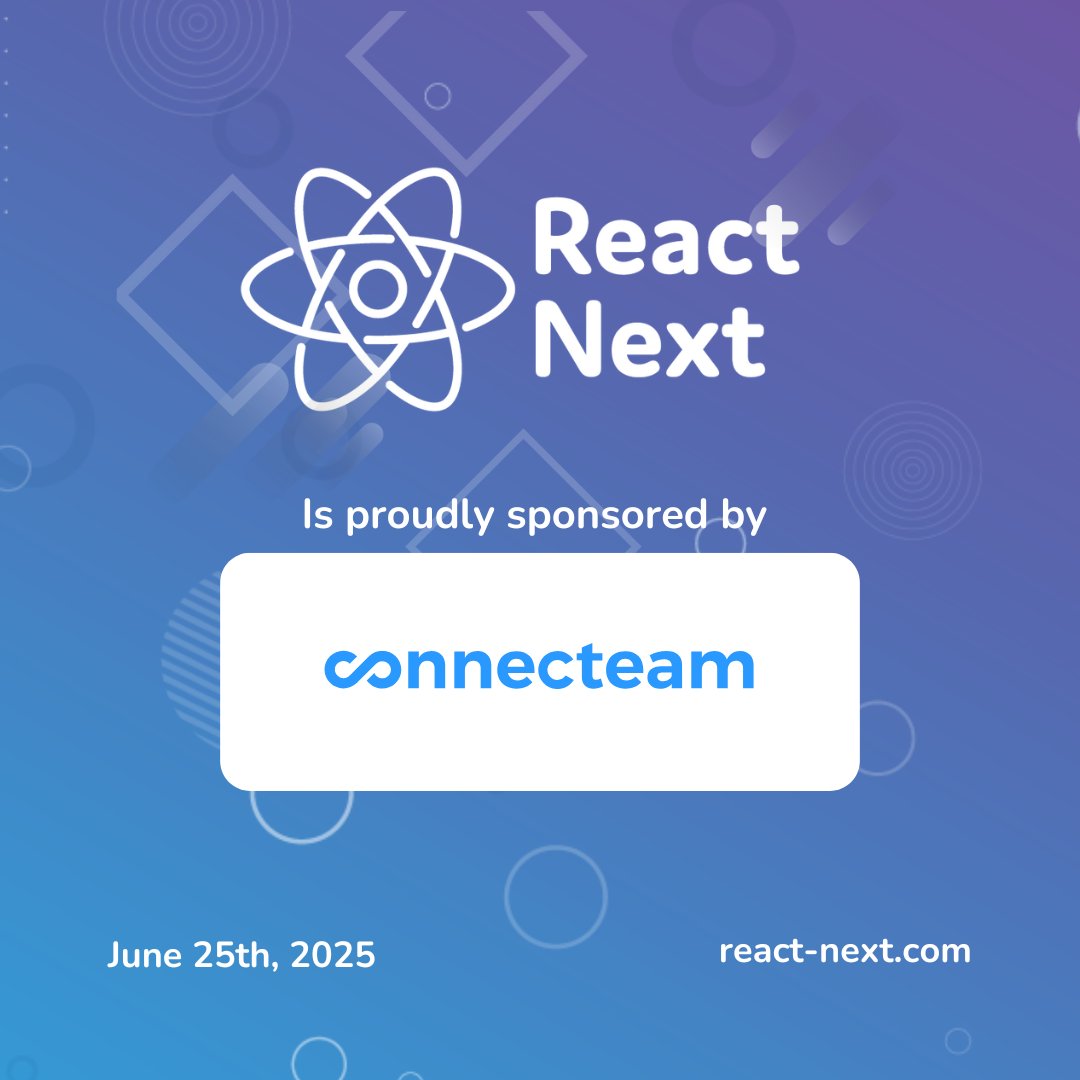 ReactNext's tweet image. We are proud to announce that @Connecteam will be sponsoring #ReactNext25!
Check out their booth at our conference on June 25, 2025!
👉 react-next.com