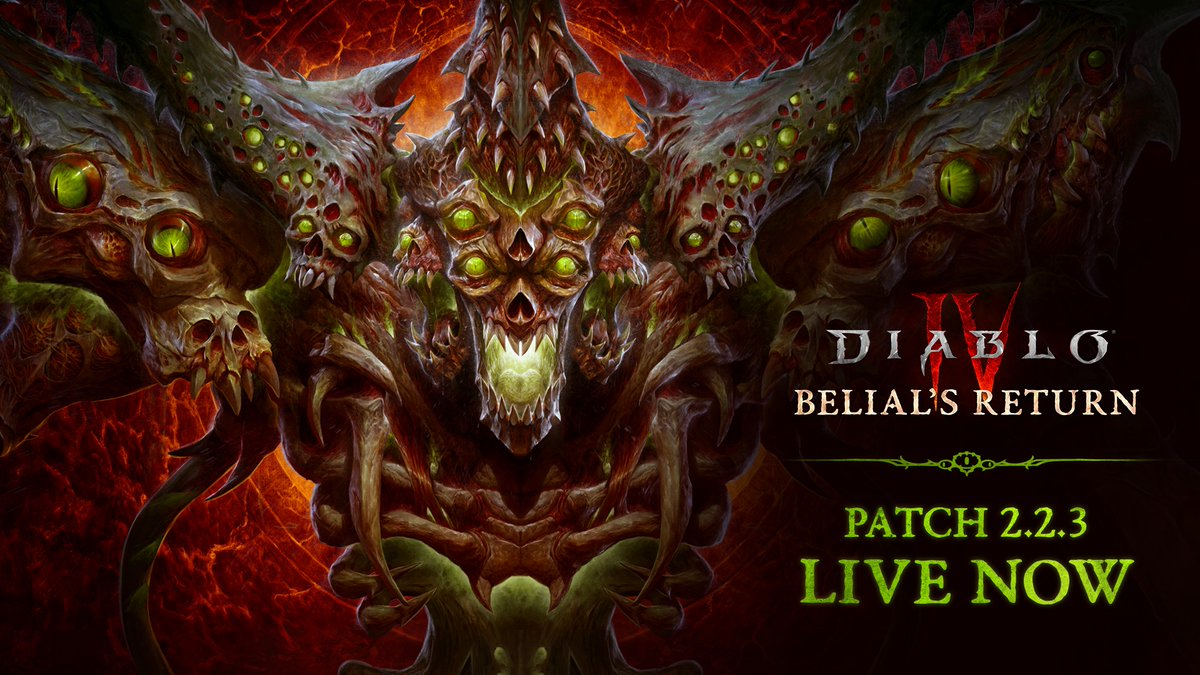 Ready your blade, or be consumed by darkness 💀 

#DiabloIV Patch 2.2.3 is live now.