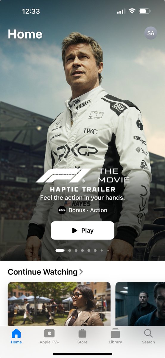 Everyone go to the Apple TV app on your phones and watch the Haptic Trailer for F1 

STAT