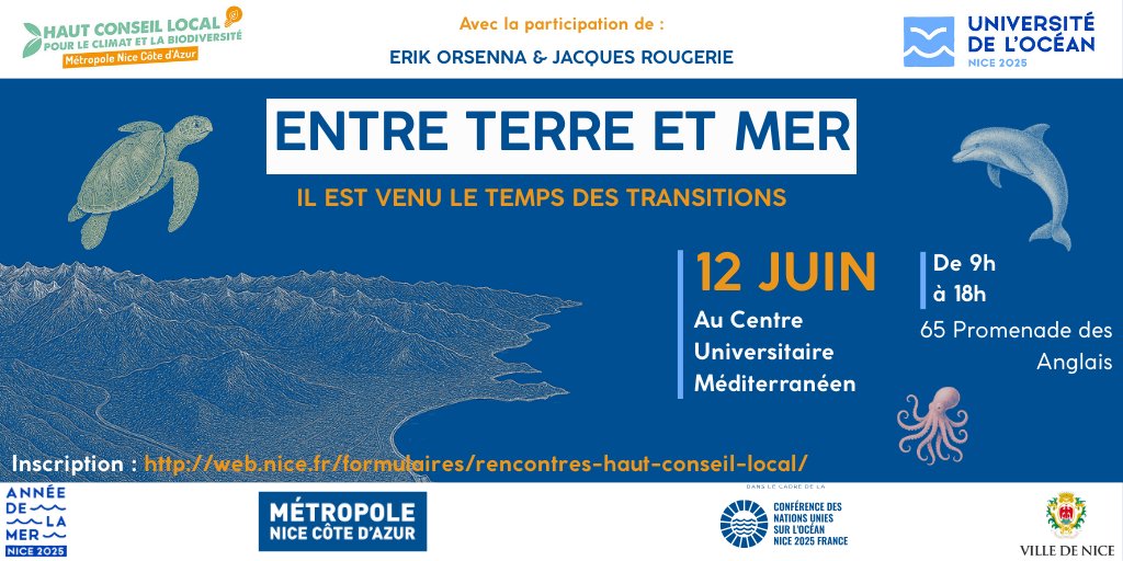 VilledeNice's tweet photo. 🪼 Imaginez un futur plus résilient le 12 juin au CUM de #Nice06 avec le Haut Conseil Climat &amp; Biodiversité qui réunit pour l'occasion experts, artistes et grands témoins  🌍

📚 Dédicaces
🗣️ Débats
👀 Émerveillement

🔗 https://t.co/Dzf7oiHJps

#ILoveNice https://t.co/zBkMABbqAL