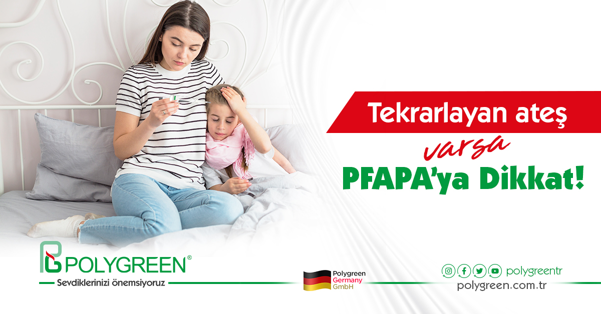 PFAPA sendromu, çocuklarda tekrarlayan ateş atakları, ağızda aftlar, boğaz iltihabı ve boyunda şişliklerle kendini gösteren bir hastalıktır. 
- Ateşin 3 - 6 gün sürmesi ve aniden düşmesi
- Karın ağrısı, bulantı, kusma, kas ve eklem ağrıları
- Boynunda iki tarafta şişmiş bezeler