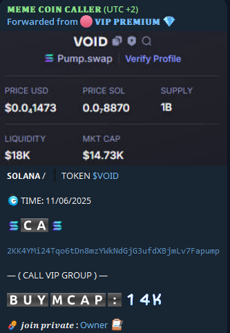 dolphincalled's tweet photo. 🪙 𝗦𝗢𝗟𝗔𝗡𝗔
#GIGAMASK #INFLATION #ZENAI #OBVIOUS #YOU #XCHAT #NOBODY #BLOOP #DERDAKU #ROBOTAXI 

TIME: 11/6/2025 
#VOID 
CA: 2KK4YMi24Tqo6tDn8mzYWkNdGjG3ufdXBjmLv7Fapump
𝐂𝐀𝐋𝐋 14𝐊📈𝐇𝐈𝐓 323K MCAP🚀

WIN: 23X 

FOLLOW TG: https://t.co/PTkIzpFb6Y
#Solana #memecoins #Memes https://t.co/WBWYsjWGU4