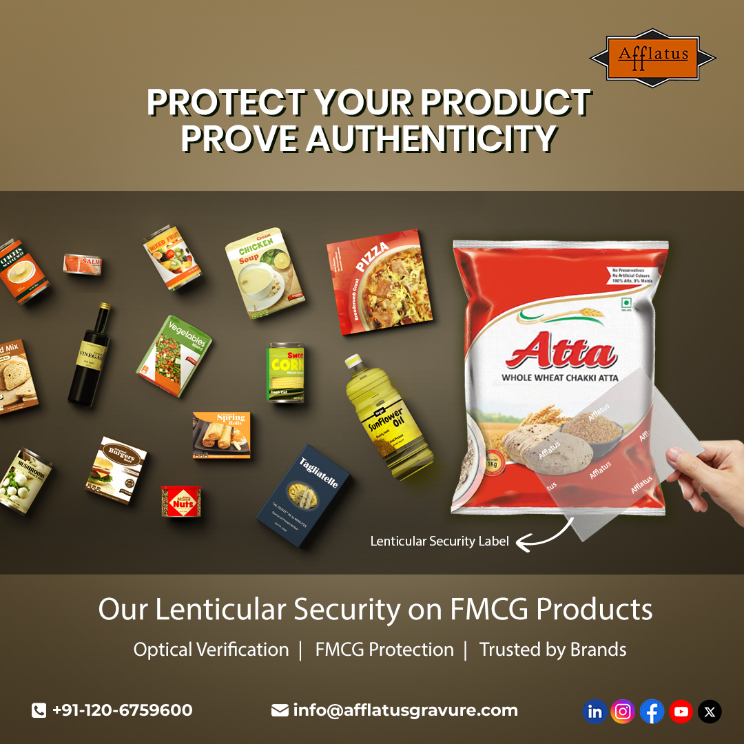 AfflatusGravure's tweet image. Lenticular #SecurityLabels – The smarter way to protect #FMCG brands.

The authentication mark stays invisible to the naked eye and is revealed only when aligned with a lenticular film.

No Counterfeiting, No tampering, Just clear optical precision for brand trust.