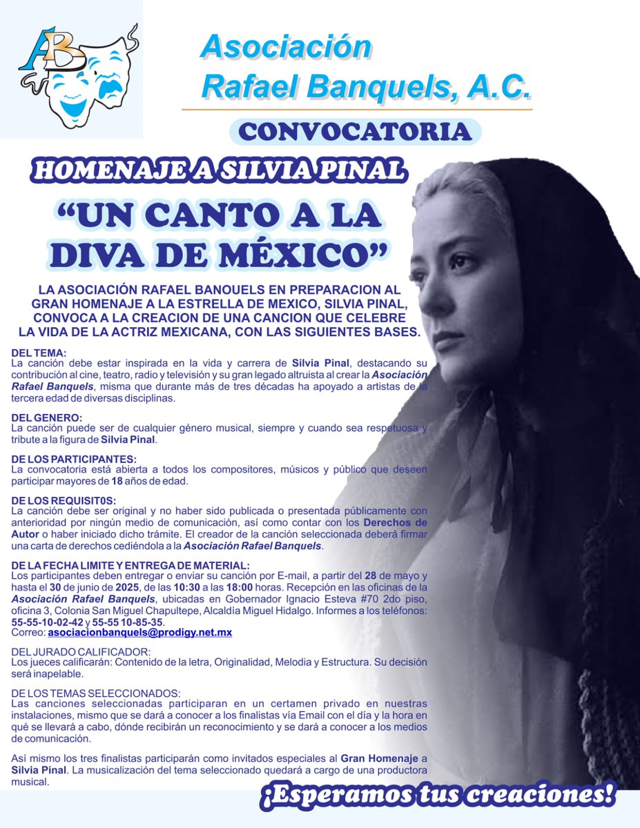 ¡Gran homenaje a Silvia Pinal!
"UN CANTO A LA DIVA DE MÉXICO"
¡Inscríbete! 
¡Esperamos tus creaciones!