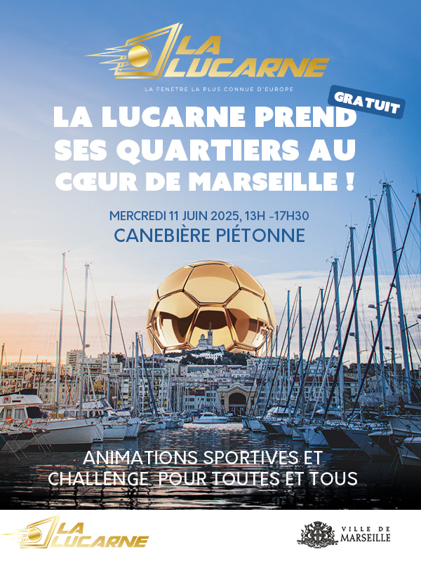 La lucarne d'Evry débarque à Marseille ! 
Le phénomène viral débarque dans le Sud !
Animations sportives, défis 1v1 et célébrations.
Venez viser la Lucarne et marquez l’histoire ⚽️
Ambiance festive &amp; gratuite, pour tous !
📍 Canebière piétonne
📅 Mercredi 11 juin, 13h–17h30